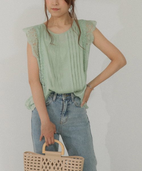 AULI(アウリィ)の「AULI レース×サテンブラウス(シャツ/ブラウス)」|ミント