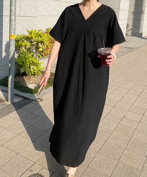 KOBE LETTUCE（コウベレタス）の「リネンタッチコクーンワンピース（ワンピース・レディース・アイボリー/ベージュ/ライトカーキ/オレンジ/ブラック/ブラウン・FREE）」の7枚目の写真