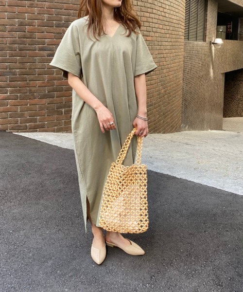 KOBE LETTUCE（コウベレタス）の「リネンタッチコクーンワンピース（ワンピース・レディース・アイボリー/ベージュ/ライトカーキ/オレンジ/ブラック/ブラウン・FREE）」の12枚目の写真