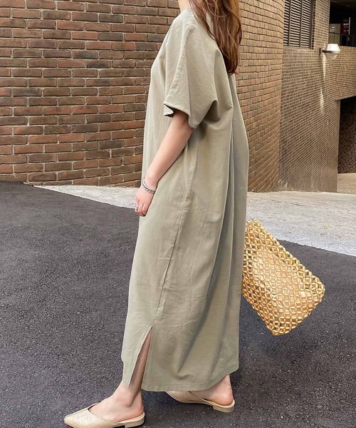 KOBE LETTUCE（コウベレタス）の「リネンタッチコクーンワンピース（ワンピース・レディース・アイボリー/ベージュ/ライトカーキ/オレンジ/ブラック/ブラウン・FREE）」の20枚目の写真