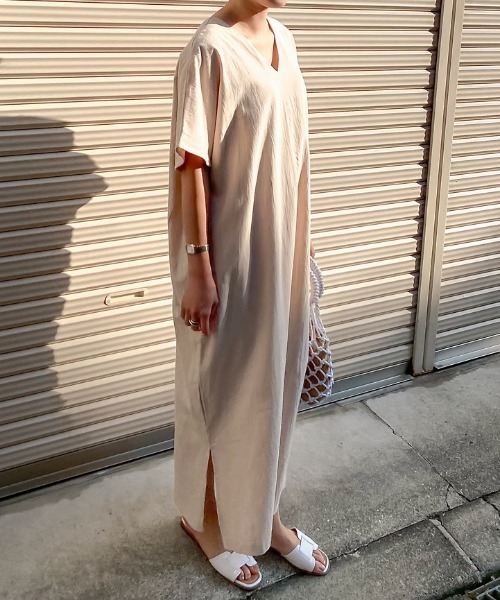 KOBE LETTUCE（コウベレタス）の「リネンタッチコクーンワンピース（ワンピース・レディース・アイボリー/ベージュ/ライトカーキ/オレンジ/ブラック/ブラウン・FREE）」の14枚目の写真