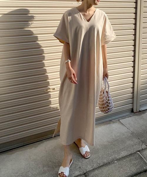 KOBE LETTUCE（コウベレタス）の「リネンタッチコクーンワンピース（ワンピース・レディース・アイボリー/ベージュ/ライトカーキ/オレンジ/ブラック/ブラウン・FREE）」の15枚目の写真