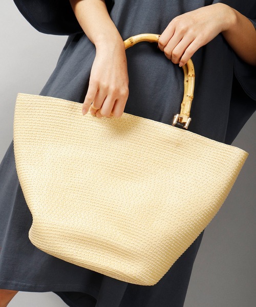 EBLOUNA(エブローナ)の「【Eblouna】バンブーハンドル グログランテープ メッシュバッグ(トートバッグ・レディース・グリーン/ブラック/グレー/ベージュ・FREE)」の2枚目の写真