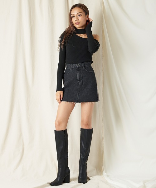 SPIRALGIRL（スパイラルガール）の「コーデュロイラインデニムミニスカート（デニムスカート・レディース・ブラック/ライトブルー・MEDIUM/SMALL）」の6枚目の写真