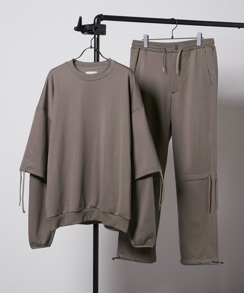 EMMA CLOTHES(エマクローズ)の「【セットアップ】ビッグシルエット クオリティーブライト裏毛 レイヤードプルオーバースウェット&ドローコードスウェットパンツ EMMA CLOTHES(スウェット・メンズ・ブラック/アッシュブラウン/グリーン系その他/ダークグレー/グレイッシュベージュ・M/L)」の4枚目の写真