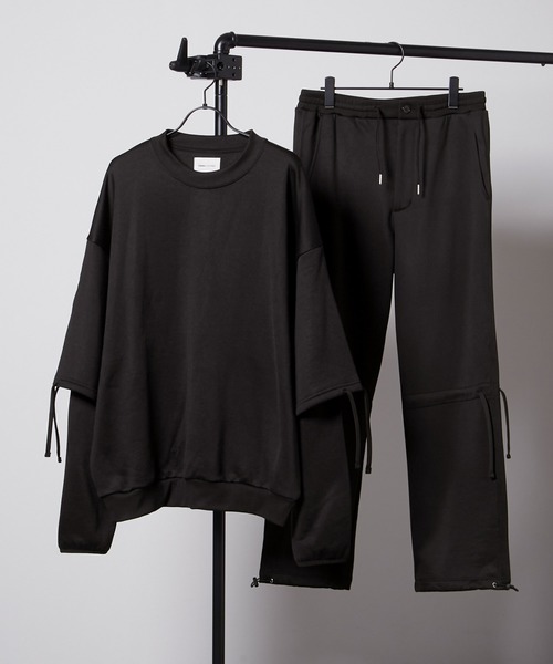 EMMA CLOTHES(エマクローズ)の「【セットアップ】ビッグシルエット クオリティーブライト裏毛 レイヤードプルオーバースウェット&ドローコードスウェットパンツ EMMA CLOTHES(スウェット・メンズ・ブラック/アッシュブラウン/グリーン系その他/ダークグレー/グレイッシュベージュ・M/L)」の2枚目の写真