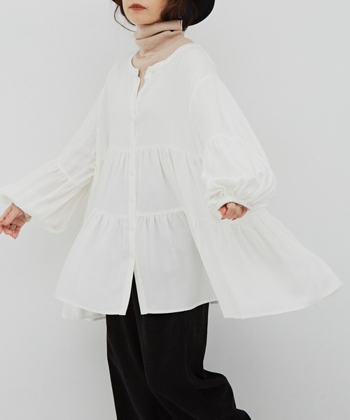 Libra Cue（リブラ キュー）の「リッチタッチティアードブラウス（シャツ/ブラウス・レディース・ホワイト/ブラック/ベージュ・FREE）」の22枚目の写真