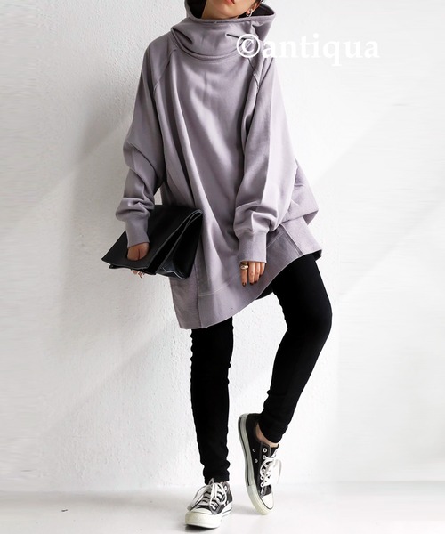 antiqua(アンティカ)の「裏毛切替えパーカー(スウェット・レディース・オートミール/カーキ/ネイビー/ブラック/パープル系その他・FREE)」の5枚目の写真