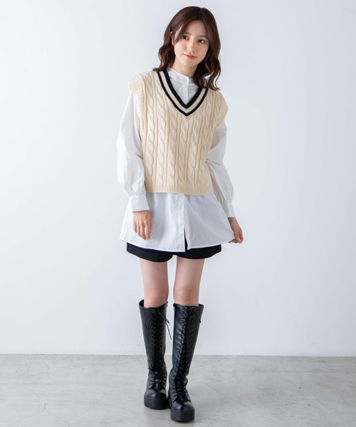 WEGO（ウィゴー）の「WEGO/カラーショートニットベスト（ベスト・レディース・ダークグリーン/サックスブルー/アイボリー/ホワイト系その他・FREE）」の16枚目の写真