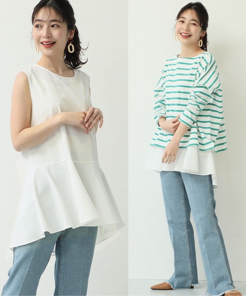 coca(coca)(コカ)の「レイヤードに最適!ヘムフレアブラウス(シャツ/ブラウス・レディース・ホワイト/ブラック・ONE SIZE)」の1枚目の写真