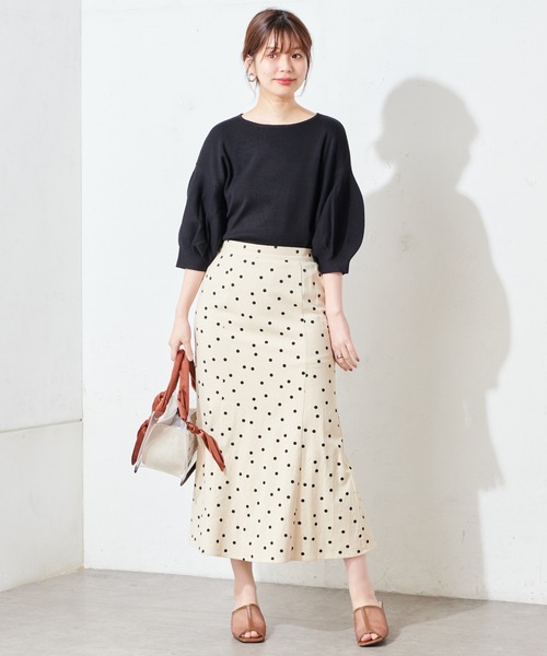 natural couture（ナチュラルクチュール）の「麻調ドットマーメイドスカート（スカート・レディース・ブラック/ライトベージュ・FREE）」の11枚目の写真