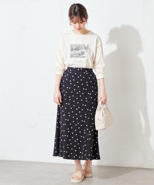 natural couture（ナチュラルクチュール）の「麻調ドットマーメイドスカート（スカート・レディース・ブラック/ライトベージュ・FREE）」の5枚目の写真