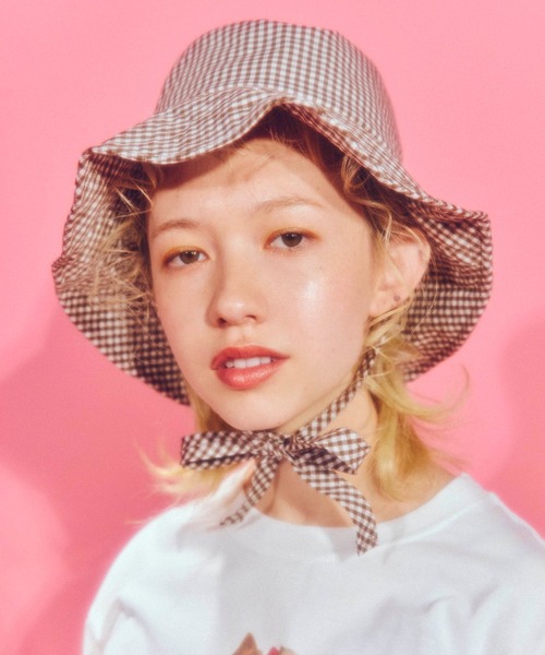 WC（ダブル シー）の「ギンガムストラップハット（ハット・レディース・ブラック/ブラウン/ライトパープル・FREE）」の3枚目の写真