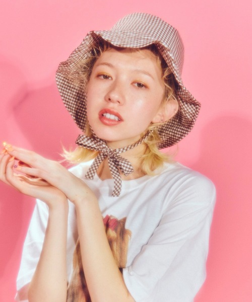 WC（ダブル シー）の「ギンガムストラップハット（ハット・レディース・ブラック/ブラウン/ライトパープル・FREE）」の4枚目の写真