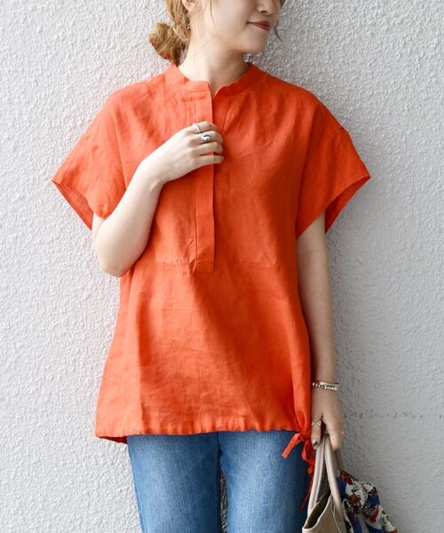 【美品】SHIPSanyシップスエニィオーガニックリネンヘムドロストブラウス◇ SHIPS any:〈ウォッシャブル〉オーガニックリネン ヘム ドロスト