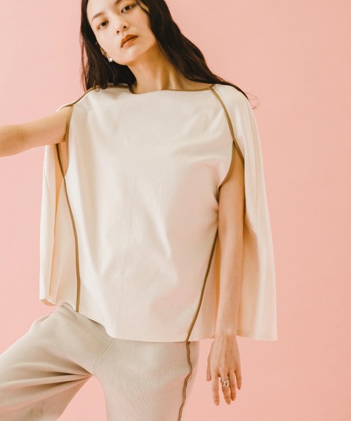 SENSE OF PLACE by URBAN RESEARCH(センスオブプレイスバイアーバンリサーチ)の「naturaglace×SENSE OF PLACE 『別注』ナチュラグラッセ ポンチョトップ(Tシャツ/カットソー・レディース・オフホワイト/ライトベージュ/ラベンダー・ONE)」の1枚目の写真