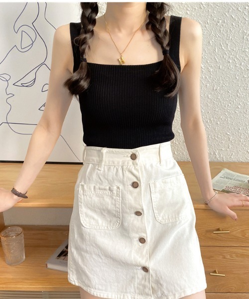 yuue' ( wear )（ユーイ）の「フロントスクエア タンクトップ（タンクトップ・レディース・ホワイト/ブラック/ベージュ/ライトピンク・FREE）」の5枚目の写真