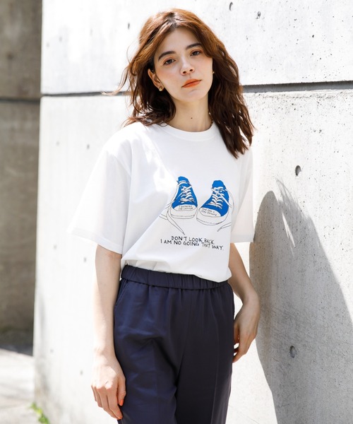 koe(コエ)の「プリントTシャツ*(Tシャツ/カットソー・レディース・ホワイト/チャコールグレー/サックスブルー/ライム/ライトグレー/ダークグレー/ライトブルー/C/B/A/D/グリーン/F/ベージュ/グレー/E・S/M/L)」の2枚目の写真