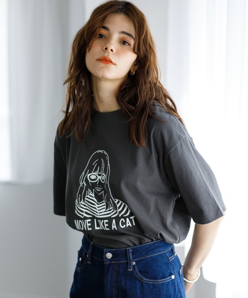 koe(コエ)の「プリントTシャツ*(Tシャツ/カットソー・レディース・ホワイト/チャコールグレー/サックスブルー/ライム/ライトグレー/ダークグレー/ライトブルー/C/B/A/D/グリーン/F/ベージュ/グレー/E・S/M/L)」の3枚目の写真