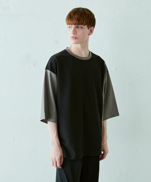 Lui's（ルイス）の「配色鹿の子切替ビッグTシャツ（Tシャツ/カットソー・メンズ・オリーブ/ブラック/ホワイト・FREE）」の2枚目の写真