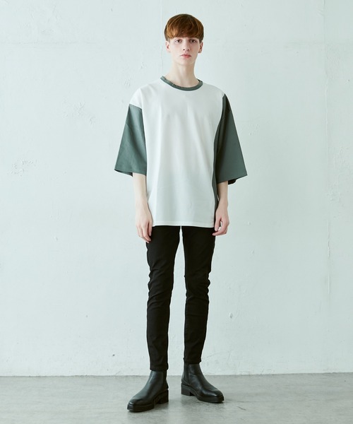 Lui's（ルイス）の「配色鹿の子切替ビッグTシャツ（Tシャツ/カットソー・メンズ・オリーブ/ブラック/ホワイト・FREE）」の18枚目の写真