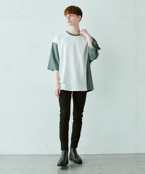 Lui's（ルイス）の「配色鹿の子切替ビッグTシャツ（Tシャツ/カットソー・メンズ・オリーブ/ブラック/ホワイト・FREE）」の21枚目の写真