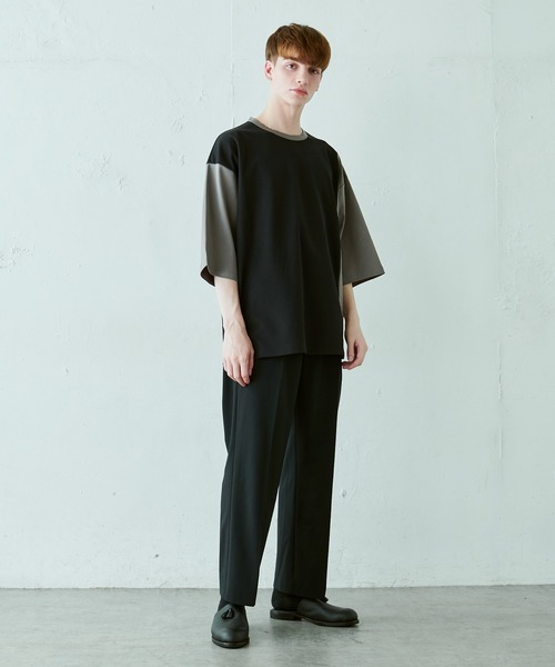 Lui's（ルイス）の「配色鹿の子切替ビッグTシャツ（Tシャツ/カットソー・メンズ・オリーブ/ブラック/ホワイト・FREE）」の6枚目の写真