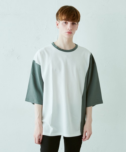 Lui's（ルイス）の「配色鹿の子切替ビッグTシャツ（Tシャツ/カットソー・メンズ・オリーブ/ブラック/ホワイト・FREE）」の10枚目の写真