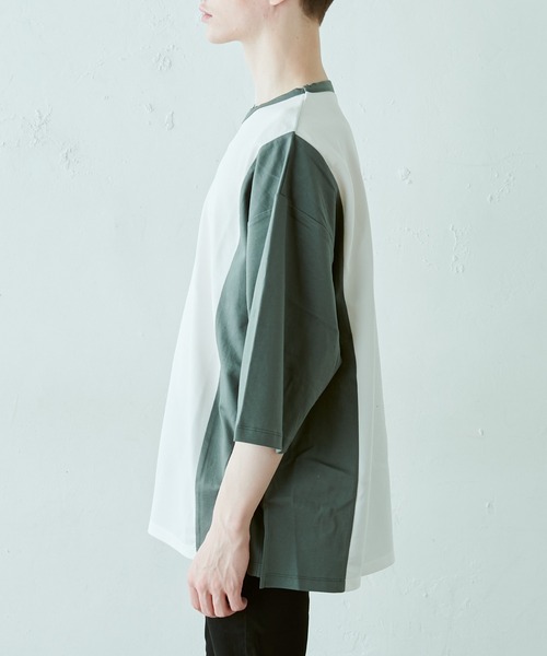 Lui's（ルイス）の「配色鹿の子切替ビッグTシャツ（Tシャツ/カットソー・メンズ・オリーブ/ブラック/ホワイト・FREE）」の19枚目の写真