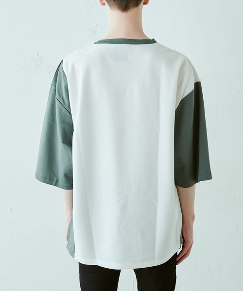 Lui's（ルイス）の「配色鹿の子切替ビッグTシャツ（Tシャツ/カットソー・メンズ・オリーブ/ブラック/ホワイト・FREE）」の16枚目の写真