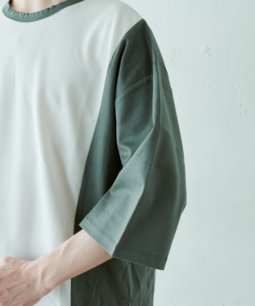 Lui's（ルイス）の「配色鹿の子切替ビッグTシャツ（Tシャツ/カットソー・メンズ・オリーブ/ブラック/ホワイト・FREE）」の7枚目の写真