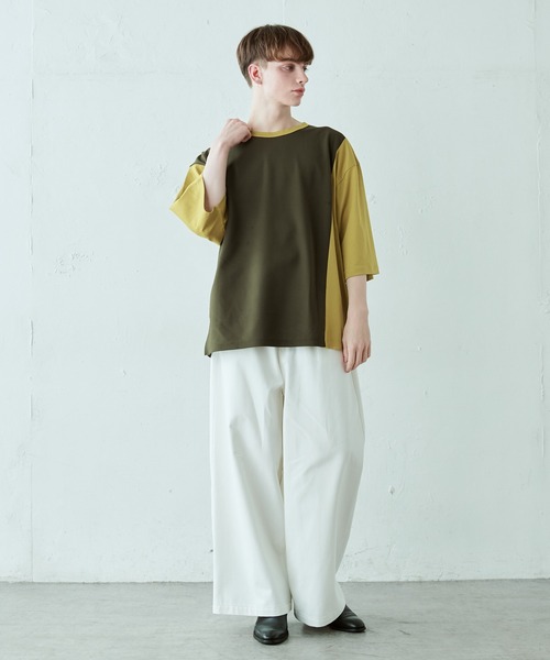 Lui's（ルイス）の「配色鹿の子切替ビッグTシャツ（Tシャツ/カットソー・メンズ・オリーブ/ブラック/ホワイト・FREE）」の8枚目の写真