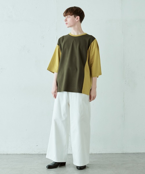 Lui's（ルイス）の「配色鹿の子切替ビッグTシャツ（Tシャツ/カットソー・メンズ・オリーブ/ブラック/ホワイト・FREE）」の14枚目の写真