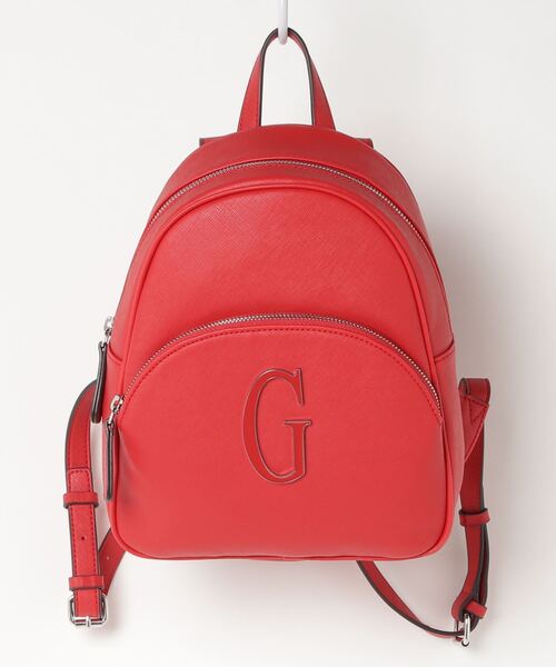 guess red leather backpack
