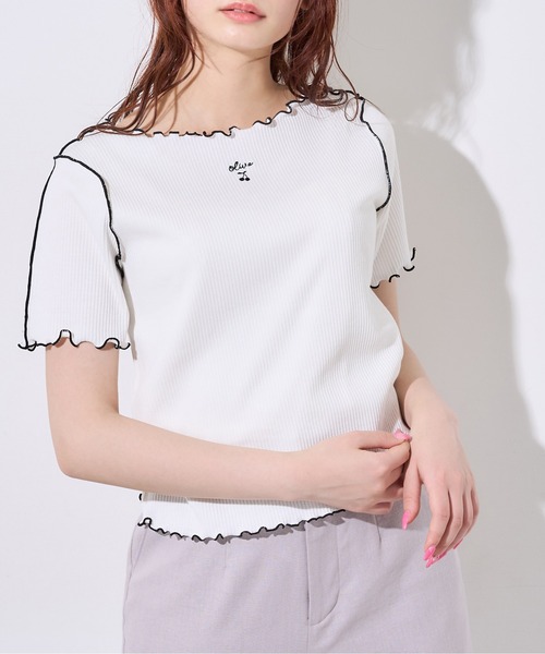 OLIVE des OLIVE（オリーブデオリーブ）の「メロウテレコTシャツ（Tシャツ/カットソー・レディース・ライトグレー/オフホワイト/アイボリー・FREE）」の2枚目の写真