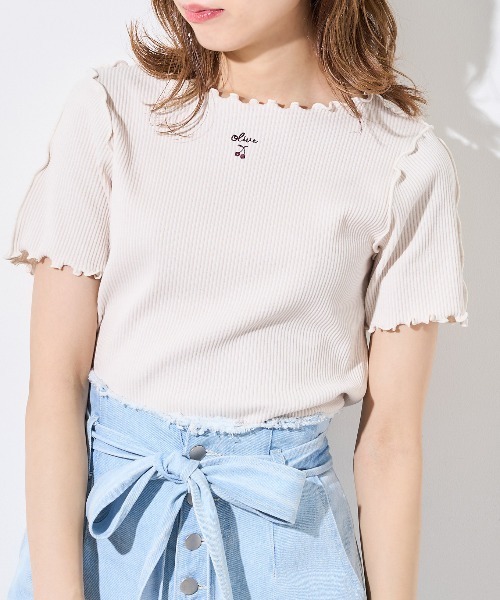 OLIVE des OLIVE（オリーブデオリーブ）の「メロウテレコTシャツ（Tシャツ/カットソー・レディース・ライトグレー/オフホワイト/アイボリー・FREE）」の3枚目の写真
