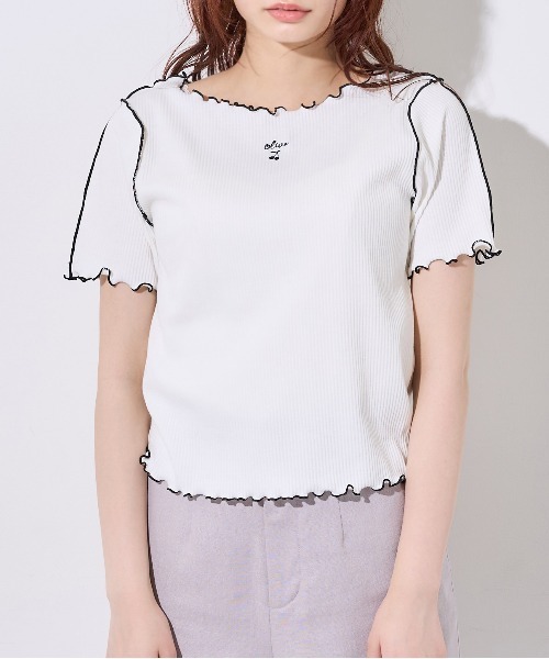 OLIVE des OLIVE（オリーブデオリーブ）の「メロウテレコTシャツ（Tシャツ/カットソー・レディース・ライトグレー/オフホワイト/アイボリー・FREE）」の4枚目の写真