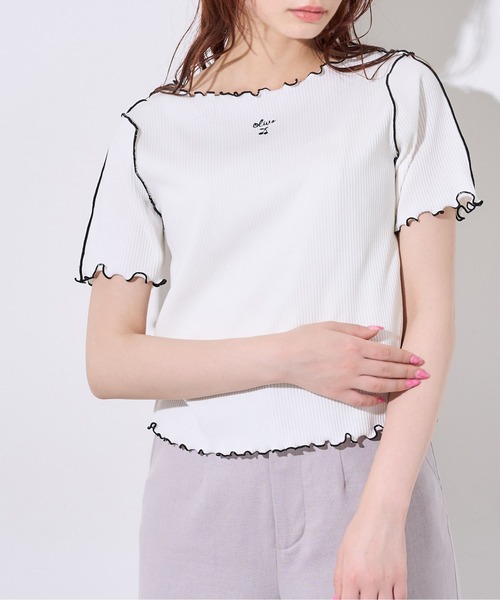 OLIVE des OLIVE（オリーブデオリーブ）の「メロウテレコTシャツ（Tシャツ/カットソー・レディース・ライトグレー/オフホワイト/アイボリー・FREE）」の5枚目の写真