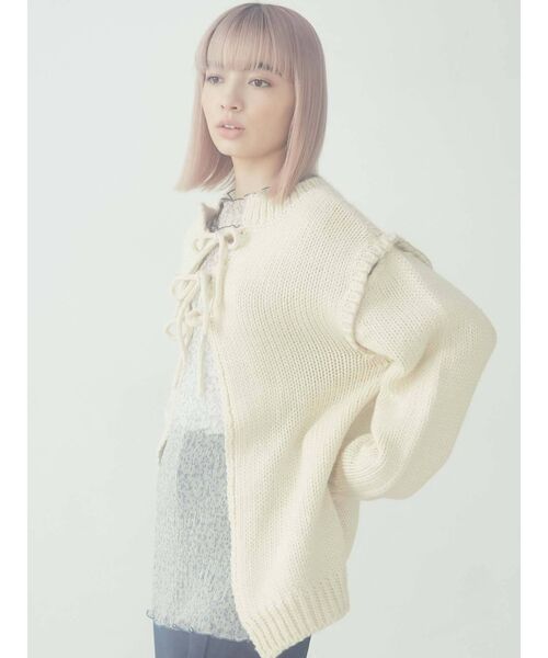 merry jenny（メリージェニー）の「ステッチ3wayリボンニットカーディガン（カーディガン/ボレロ・レディース・ブラック/アイボリー/ライトブラウン・FREE）」の9枚目の写真