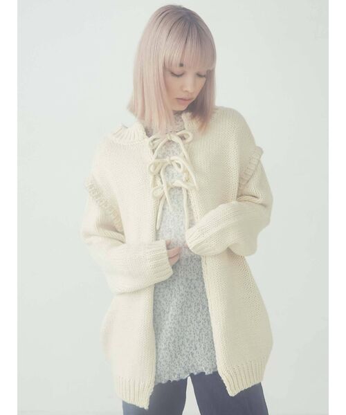 merry jenny（メリージェニー）の「ステッチ3wayリボンニットカーディガン（カーディガン/ボレロ・レディース・ブラック/アイボリー/ライトブラウン・FREE）」の4枚目の写真