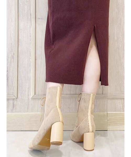 MERCURYDUO（マーキュリーデュオ）の「レースアップニットブーツ（ブーツ・レディース・アイボリー/ブラック/ベージュ・36/38）」の12枚目の写真