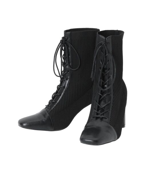 MERCURYDUO（マーキュリーデュオ）の「レースアップニットブーツ（ブーツ・レディース・アイボリー/ブラック/ベージュ・36/38）」の6枚目の写真