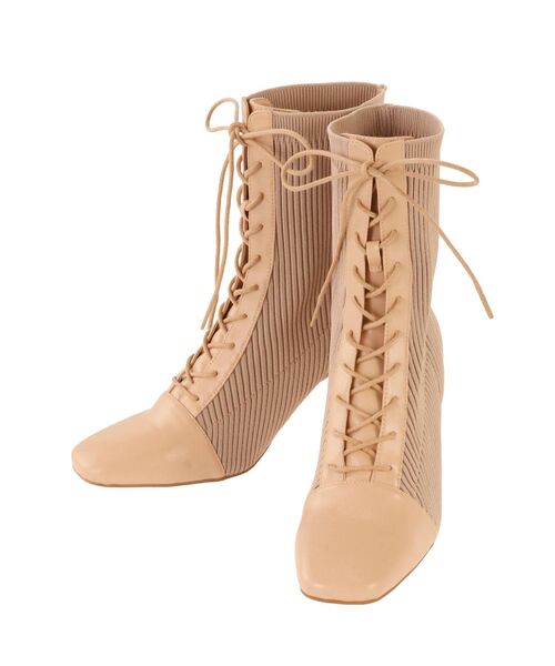 MERCURYDUO（マーキュリーデュオ）の「レースアップニットブーツ（ブーツ・レディース・アイボリー/ブラック/ベージュ・36/38）」の5枚目の写真