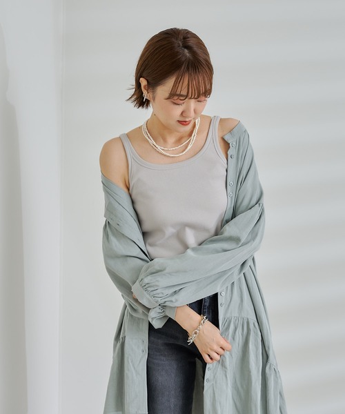 DouDou（ドゥドゥ）の「リブタンク（Tシャツ/カットソー・レディース・オフホワイト/グレイッシュベージュ/ブラック・FREE）」の3枚目の写真