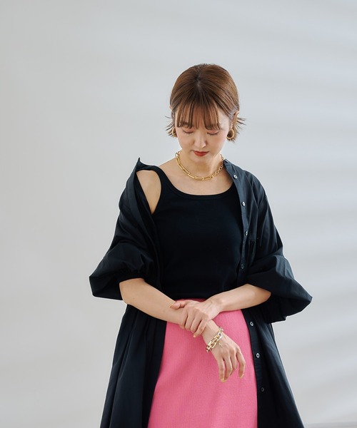 DouDou（ドゥドゥ）の「リブタンク（Tシャツ/カットソー・レディース・オフホワイト/グレイッシュベージュ/ブラック・FREE）」の9枚目の写真