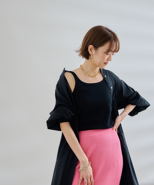 DouDou（ドゥドゥ）の「リブタンク（Tシャツ/カットソー・レディース・オフホワイト/グレイッシュベージュ/ブラック・FREE）」の10枚目の写真