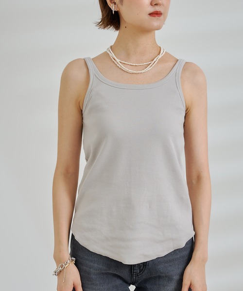 DouDou（ドゥドゥ）の「リブタンク（Tシャツ/カットソー・レディース・オフホワイト/グレイッシュベージュ/ブラック・FREE）」の12枚目の写真