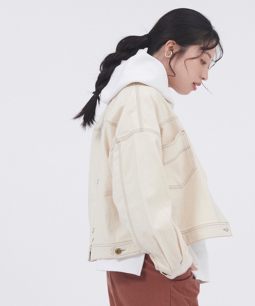 Dickies(ディッキーズ)の「Dickies/ディッキーズ コットンツイル ドロスト バックボタンワークジャケット(ミリタリージャケット・レディース・カーキ/オフホワイト/ブラック・M/L)」の6枚目の写真