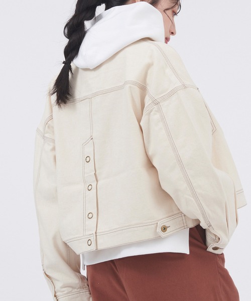 Dickies(ディッキーズ)の「Dickies/ディッキーズ コットンツイル ドロスト バックボタンワークジャケット(ミリタリージャケット・レディース・カーキ/オフホワイト/ブラック・M/L)」の7枚目の写真