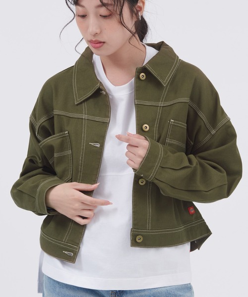 Dickies(ディッキーズ)の「Dickies/ディッキーズ コットンツイル ドロスト バックボタンワークジャケット(ミリタリージャケット・レディース・カーキ/オフホワイト/ブラック・M/L)」の13枚目の写真